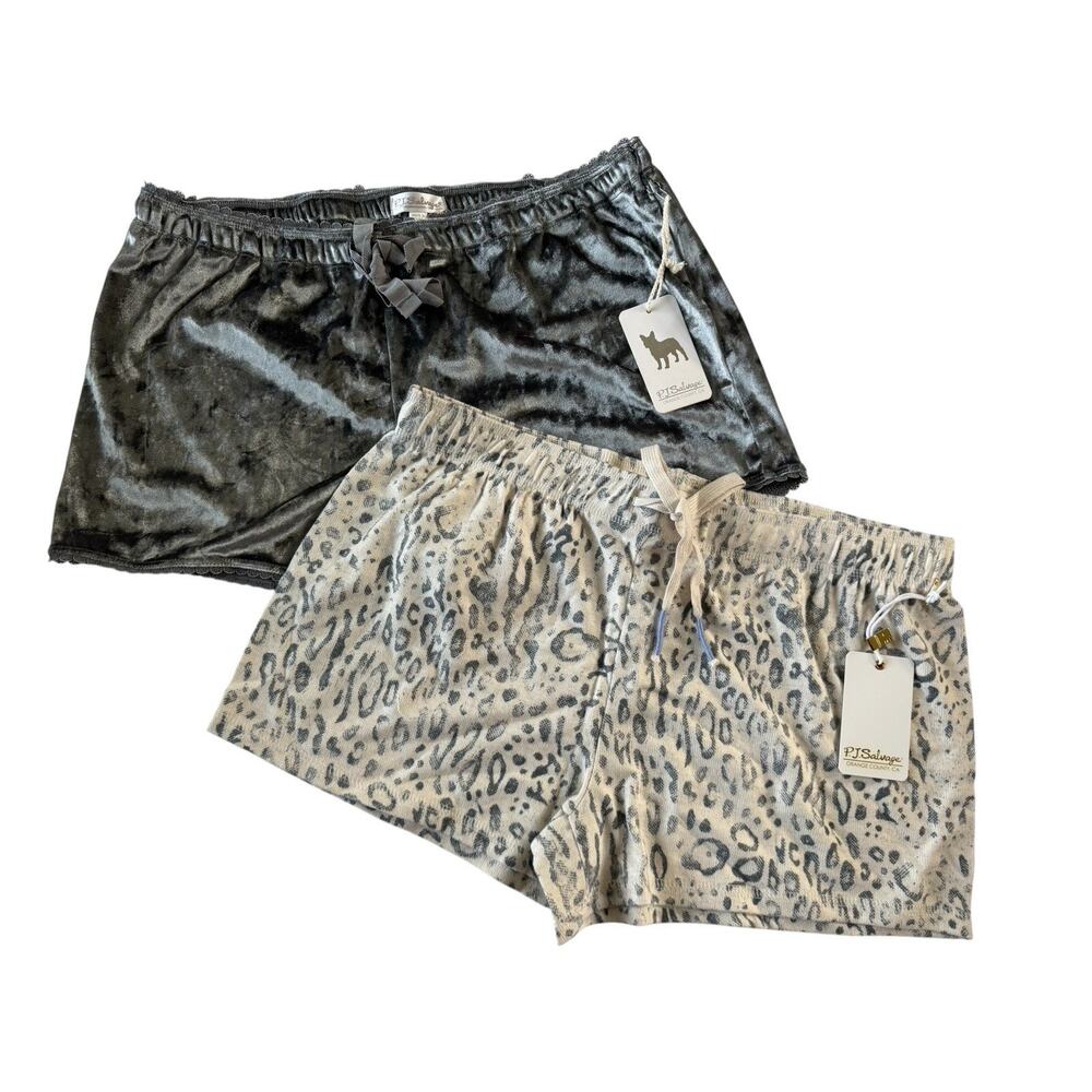 NWT PJ Salvage Medium LOT Of 2 Lounge Shorts Gray Velvet Leopard SOFT #LOT18
